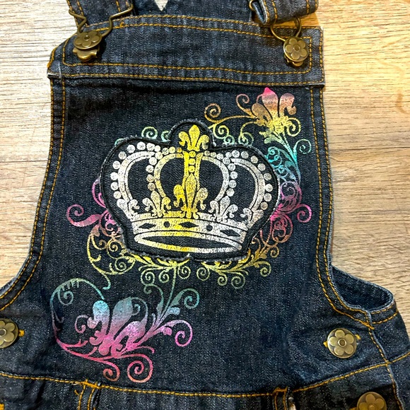 Girls Size 4 Denim Overalls with Crown Design - Picture 2 of 2